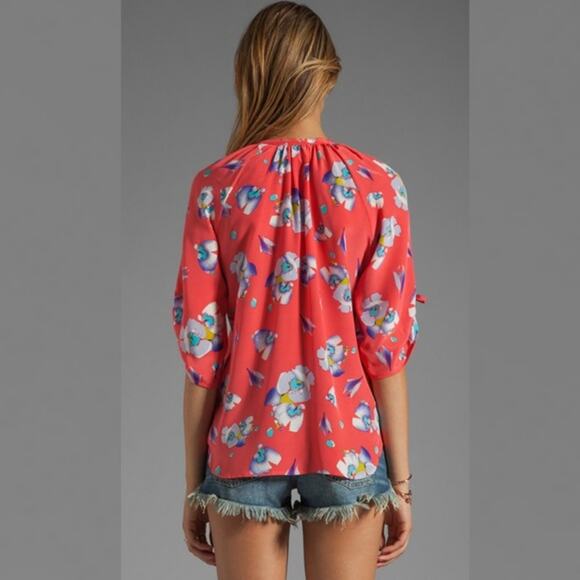 Anthropologie‎ Yumi Kim Pink Modern Barbie 100% Silk Floral Smocked Top M - Picture 5 of 8